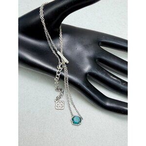 Kendra Scott Silver Tone Necklace Teal Stone Elegant Romantic Signed